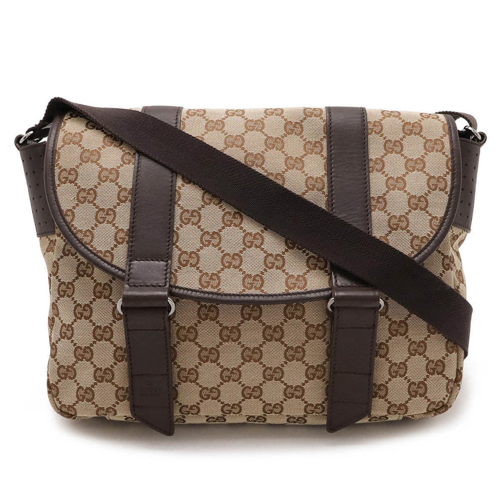 Gucci GG Canvas Messenger Crossbody Beige Cream Dark Brown